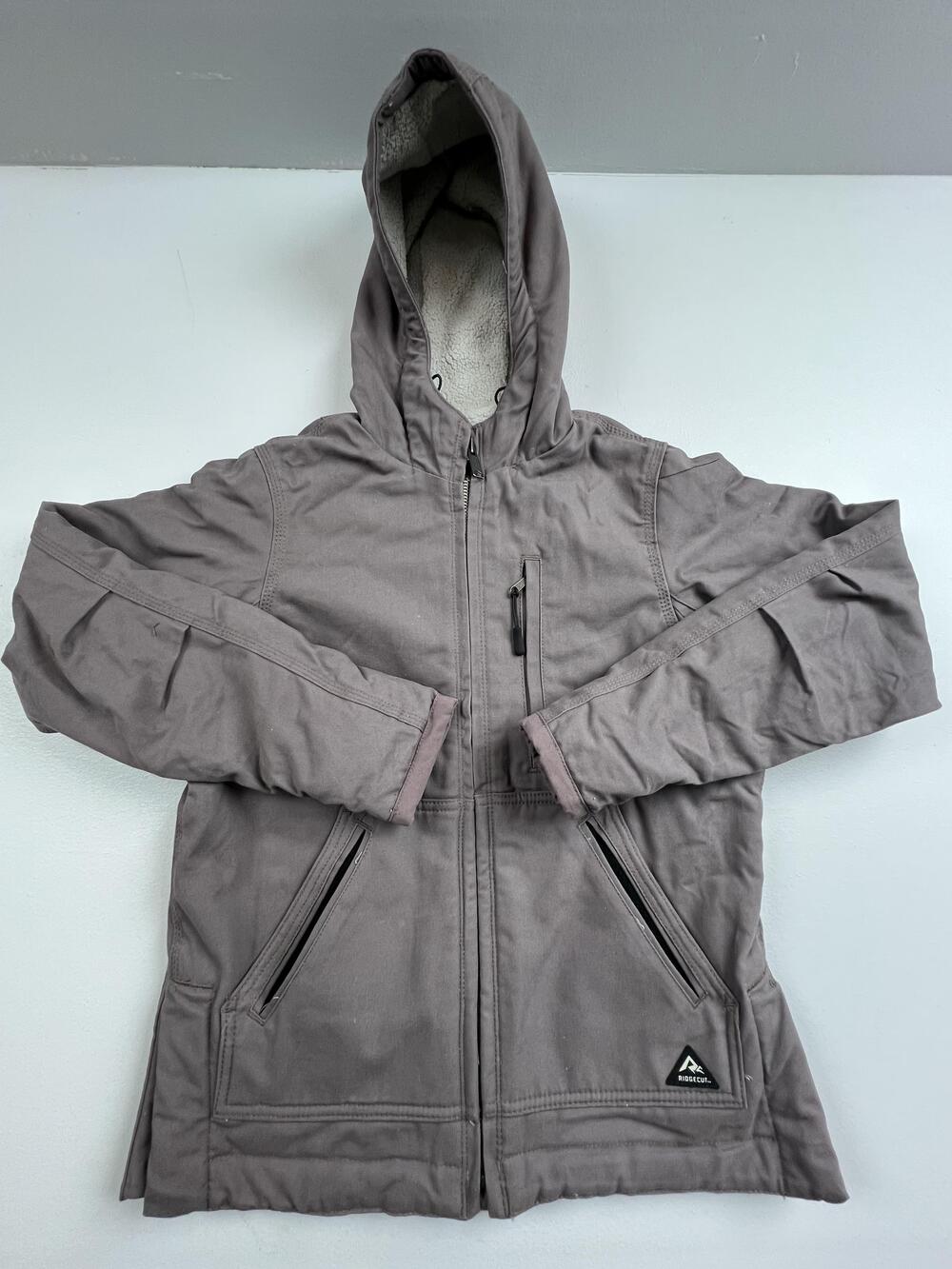 Ridgecut Jacket Womens Small Brown Hooded Canvas Sherpa Lined Workwear Full Zip